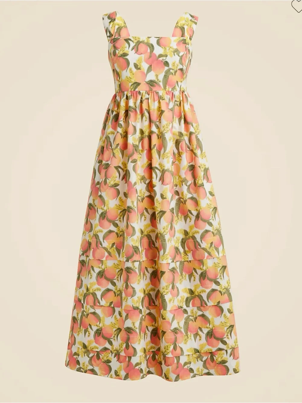 J.Crew Cotton Poplin Squareneck Midi Sun Dress- Peach print